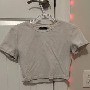 Zara Cream Short Sleeve Crop Top
